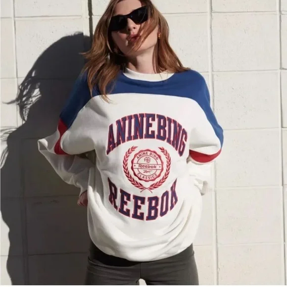 Anine Bing x Reebok Oversized Sweatshirt Collegiate Colorblock Crewneck - Picture 2 of 8